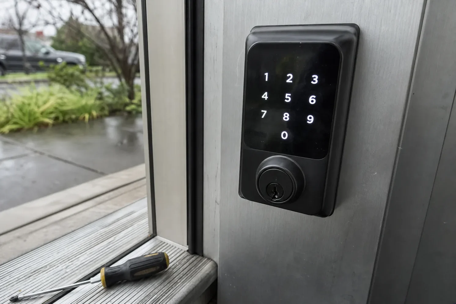 Keypad deadbolt fitted to a front door