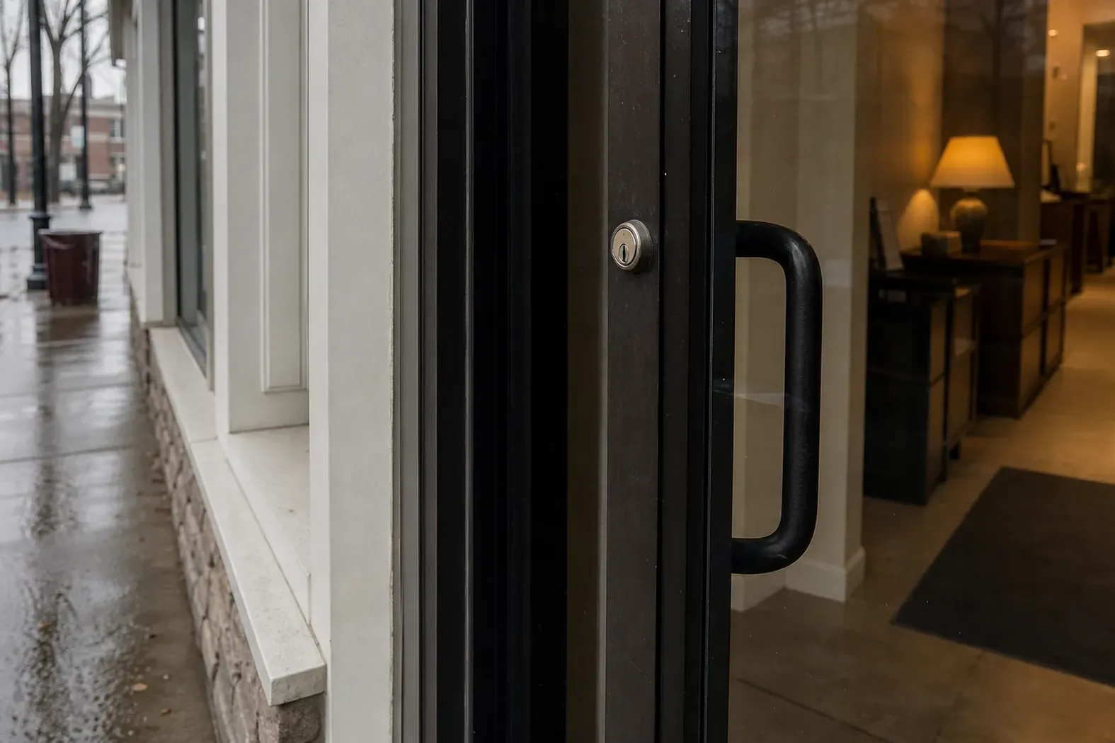 Glass entrance door of a local business