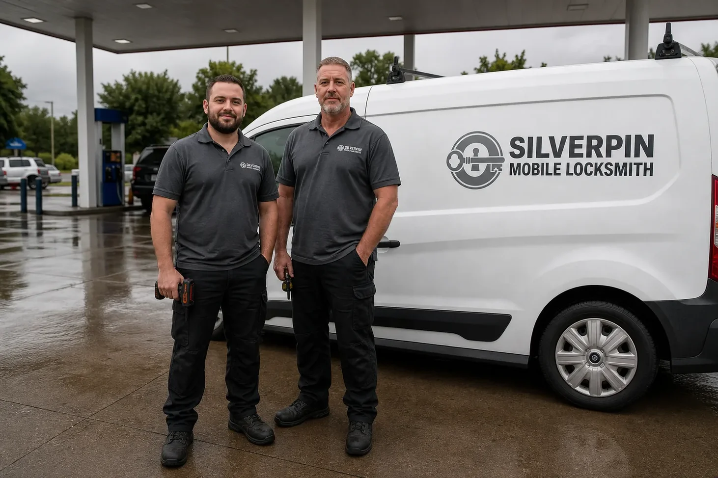 Silverpin Mobile Locksmith locksmith technicians and the service van in Daytona Beach